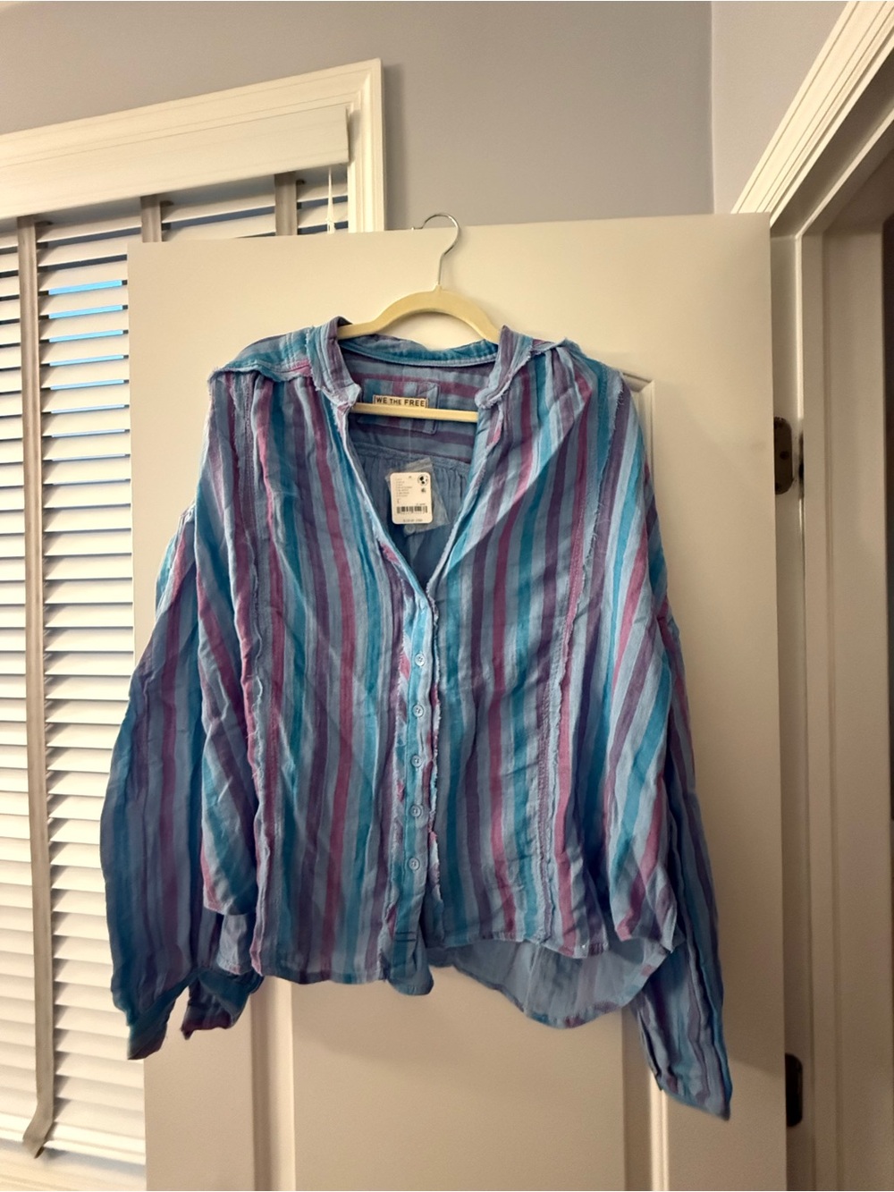 Blue & Purple Striped Button-Front Top - Free People (Unbranded Tag)